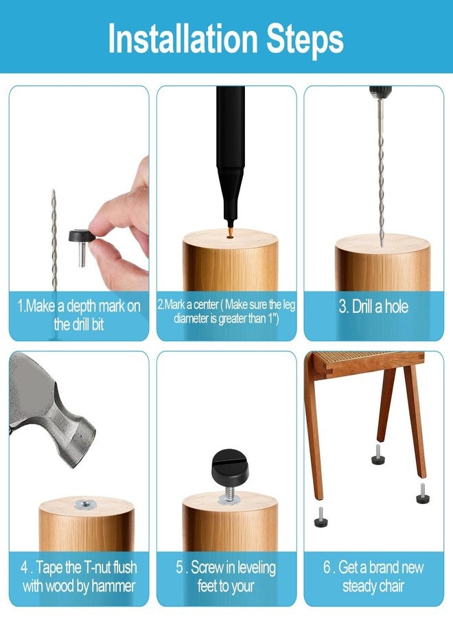 piercing 12 PCS Table Height Increaser, Table Legs, Chair Height Increaser M6 Screw-in Adjustable Furniture Levelers (Black) - Image 4